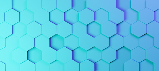 Hexagonal background with turquoise blue hexagons, abstract futuristic geometric backdrop or wallpaper with copy space for text