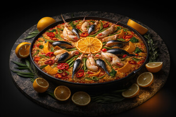 paella with seafood created with Generative AI technology