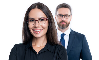 happy couple of business colleagues in formalwear. photo of business colleagues
