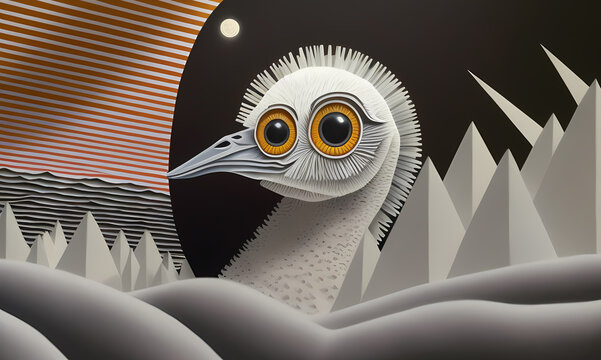 Paper application of a bird in an alien outer space. created with the help of artificial intelligence, the technology of our future. Generative AI.