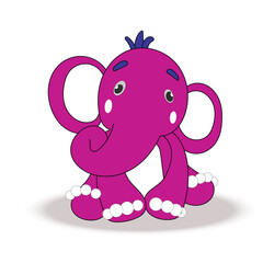 Elephant cartoon. Baby elephant. Pink elephant. Sitting posture. Elephant on a white background. line drawings.