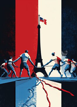 Tug of war at Summer Olympics. Concept of teamwork. Generative AI.