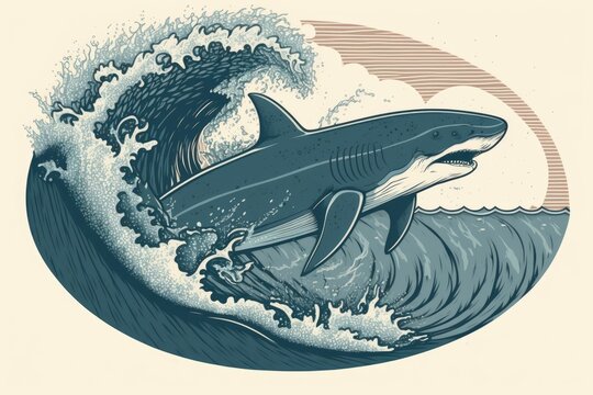 Icon for going shark surfing. Generative AI