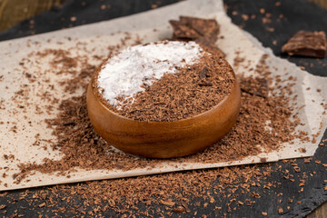 Creamy yogurt with chocolate close up