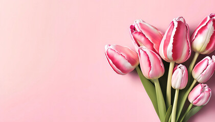 set of tulips on a pink background. Spring concept. ia generated
