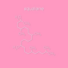 3d Illustration The chemical formula of squalene on the background of shimmering particles. The squalene molecule.It is used in cosmetics,serum,cream,anti-aging procedures. Structural chemical formula