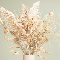  Bouquet of dried flowers in a vase of pampas grass branches reeds