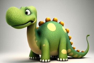 3D super cute cheerful Diplodocus cartoon. A group of primitive reptile dinosaurs from the Jurassic period. Generative AI	