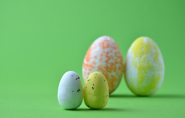 Easter eggs on a green background. Happy Easter.