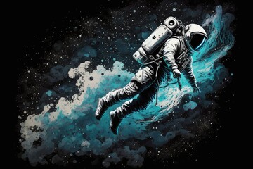 Obraz na płótnie Canvas Illustration of an astronaut floating freely in space. Generative AI
