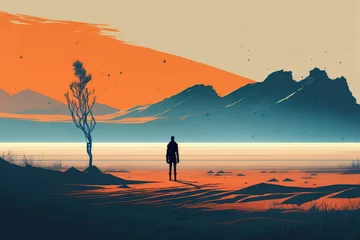Fototapeten Generative AI illustration image of surreal sci-fi concept art alien landscape isolation solitude image © veneratio