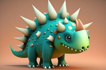 3D super cute cheerful Stegosaurus cartoon. A group of primitive reptile dinosaurs from the Jurassic period. Generative AI