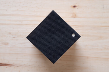 label on wooden background