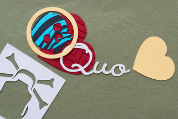 composite image featuring stencil with skull and crossbones cutout, circle, skull, heart, the word...