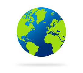Earth globe with green and blue color vector illustration. world globe. World map in globe shape. Earth globes Flat style.