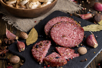 Sliced salami using beef meat with spices