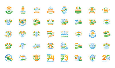 26th January, Happy Republic Day Label, Sticker And Badge Collection On White Background.