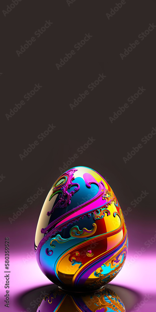 Canvas Prints Colorful Paper Fluid Easter Egg On Shiny Pink Background And Copy Space. Happy Easter Day Concept. 3D Render.