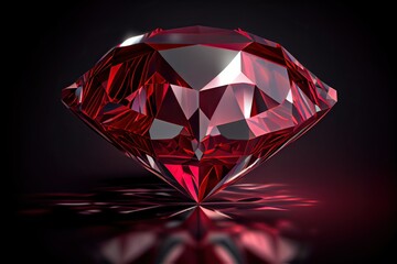 Fototapeta na wymiar Red Ruby gemstone Round Cut on black background, close up shot. Generative Ai.