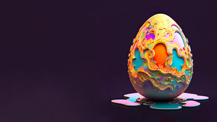Colorful Paper Fluid Or Floral Egg Against Purple Background And Copy Space. Easter Concept.