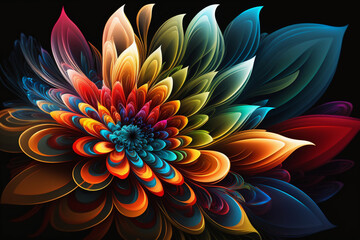 Abstract Flower Art With Vivid Colors, Colorful Abstract Flower Art, Generative Ai