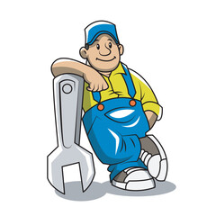 cartoon vector illustration of a construction worker or mechanic