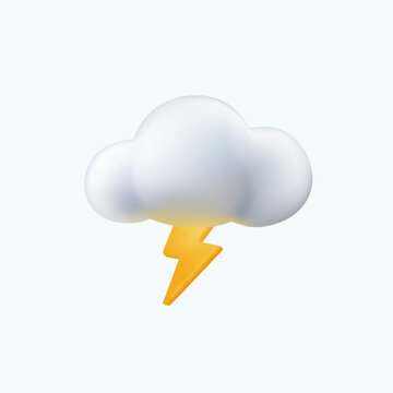 3D cloud with lightning thunder emoji, thundercloud, thunderstorm cloud. Weather, Meteo forecast concept. 3d vector realistic render icon illustration. Rain weather
