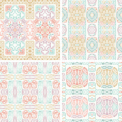 Colorful decorative seamless patterns, abstract elegant vector backgrounds For fabrics, clothing, decoration, home decor, cards and templates, wrapping paper, kids prints.