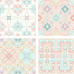 Colorful decorative seamless patterns, abstract elegant vector backgrounds For fabrics, clothing, decoration, home decor, cards and templates, wrapping paper, kids prints.