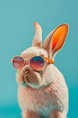 Fototapeta na wymiar Rabbit with sunglasses, vintage 70s style, Generative AI