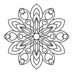Easy Mandala flowers Design. Elegant Simple mandala page intricate lines patterns wall art, invitations, tattoo, designs, basic mandalas Coloring page