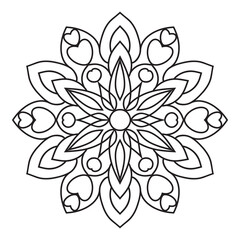 Easy Mandala flowers Design. Elegant Simple mandala page intricate lines patterns wall art, invitations, tattoo, designs, basic mandalas Coloring page