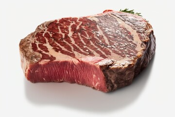 Juicy steak of meat. Fast food, delicious food. White backgeround isolated.