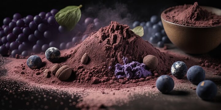The texture of acai powder is suitable for use as a food background, Generative AI