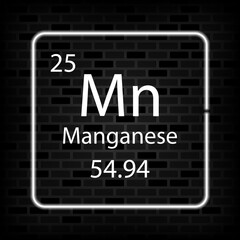 Obraz premium Manganese neon symbol. Chemical element of the periodic table. Vector illustration.