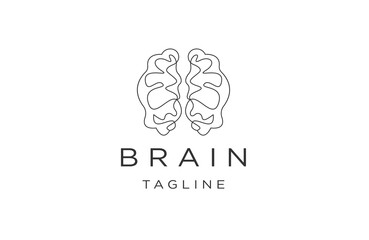 Brain line logo icon design template flat vector