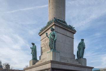 Trade and commerce detail of Jubilee Column (Jubilaumssaule) at Schlossplatz Square - Stuttgart,...