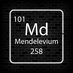 Obraz premium Mendelevium neon symbol. Chemical element of the periodic table. Vector illustration.
