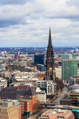 Aerial view of Hamburg city center, Germany. View from bell tower of St. Michael's Church