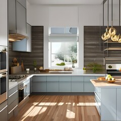 7 A midcentury modern kitchen with airy, open shelving 1, Generative AI