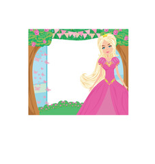Plakat invitation with a beautiful sweet princess - floral frame
