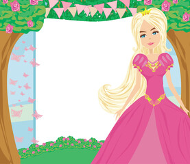 Obraz na płótnie Canvas invitation with a beautiful sweet princess - floral frame