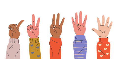 Fototapeta premium Hand finger count one two three four five concept set. Vector graphic design illustration element