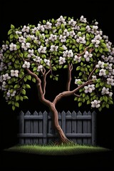 cartoon illustration, blooming apple trees, ai generative
