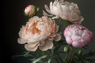 Bouquet of pink peonies. Photorealistic illustration generative AI.