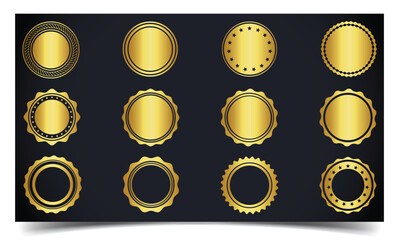 Gold round medal badges and labels. Premium quality medals set. Luxury gold badges and labels. Premium round quality badges and labels