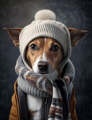 Cute Dog Dressed in Winter Clothes