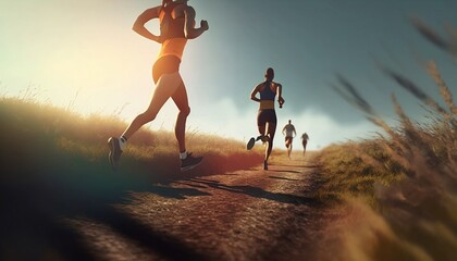 Fitness People Running in Nature