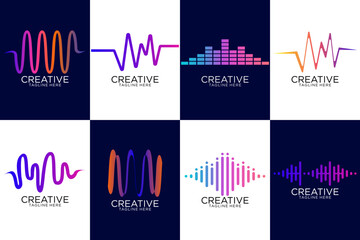 Multicolor collection sound audio wave object icon vector  flat design illustration
