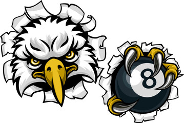 Eagle Pool 8 Ball Billiards Mascot Cartoon